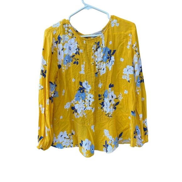 Old Navy Floral Peplum Blouse Long Sleeve Round Neck Pintucks Vintage M - Picture 2 of 6